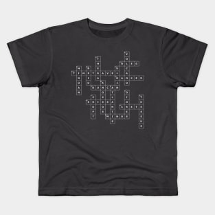 (1971TDFA-D) Crossword pattern with words from a 1971 science fiction book. [Dark Background] Kids T-Shirt